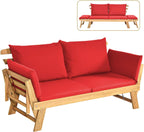COSTWAY Ławka ogrodowa z funkcją leżenia, sofa ogrodowa z poduszkami i składanym podłokietnikiem, ławka balkonowa z drewna akacjowego, sofa balkonowa, sofa ogrodowa do ogrodu, na taras, balkon, 198 x
